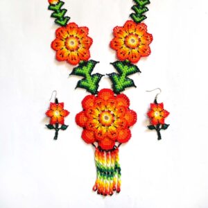 Halskette mit Ohrringen : Huichol