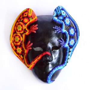 Maske mit Leguanen – Huichol-Kunst