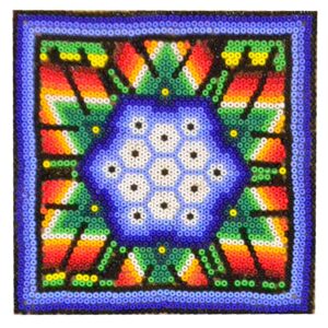 Chaquira lined picture with Wixarika art motifs