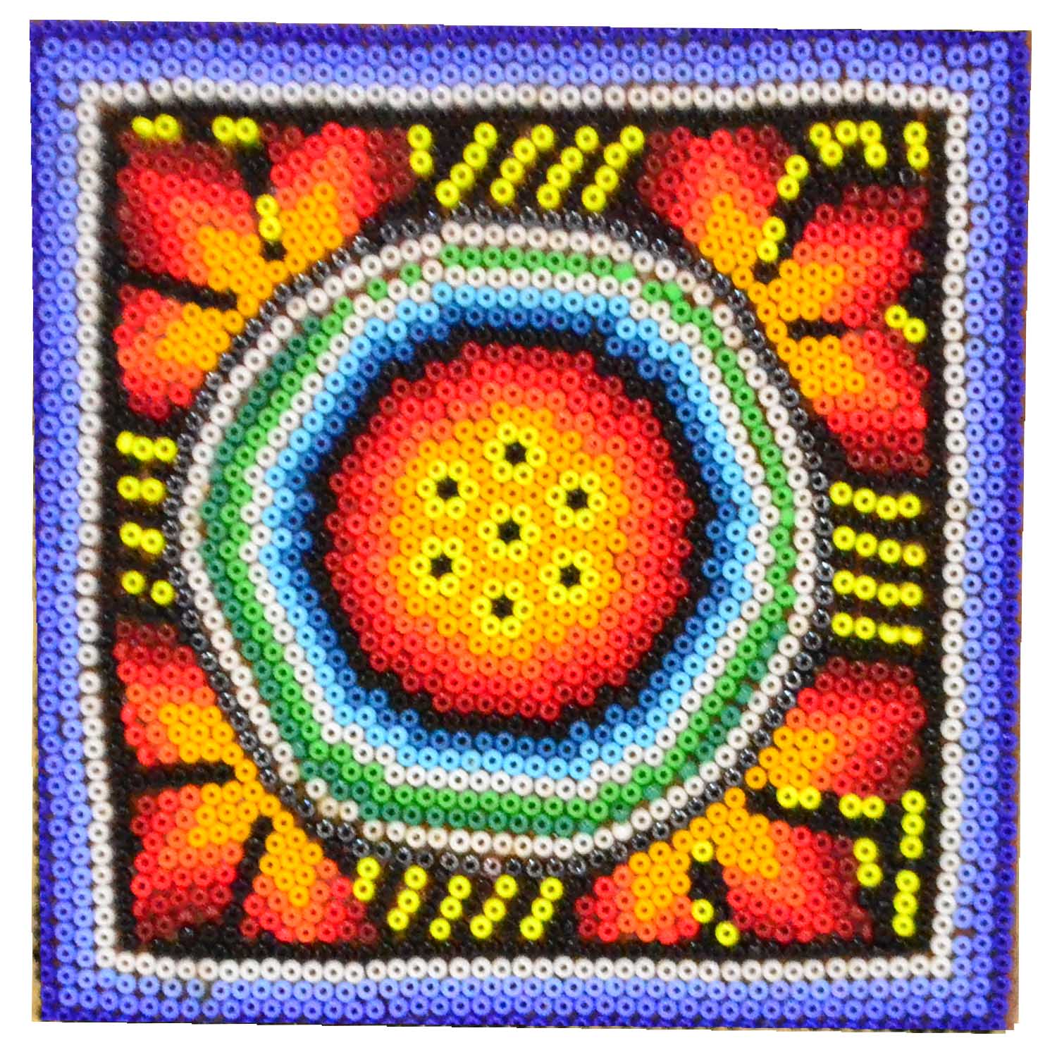 Peinture doublée Chaquira avec motifs d'art Wixarika