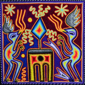 Tableau peigné d'art Huichol
