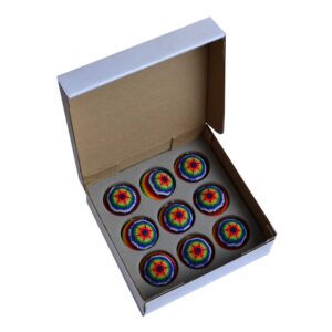 Set of 9 spheres with Huichol art