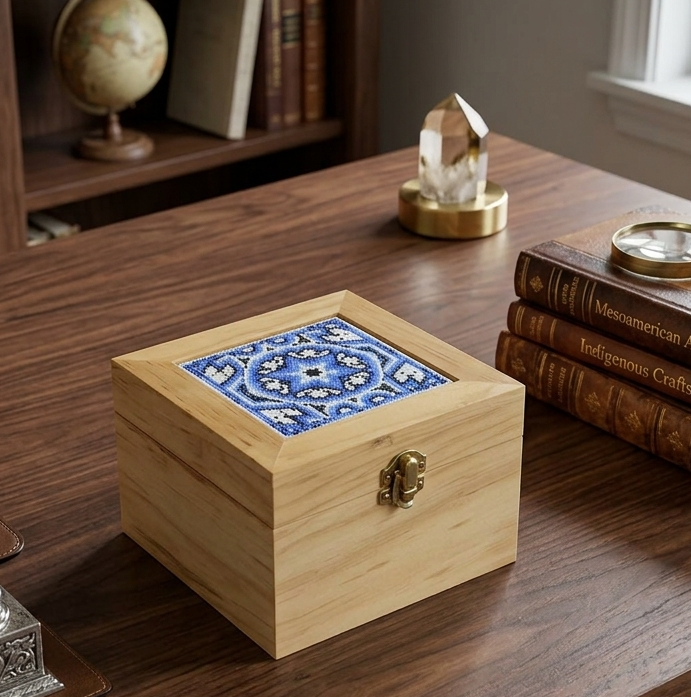 Caja con arte huichol de México